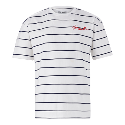 ZEE WHITE NAVY STRIPE CREW NECK T-SHIRT