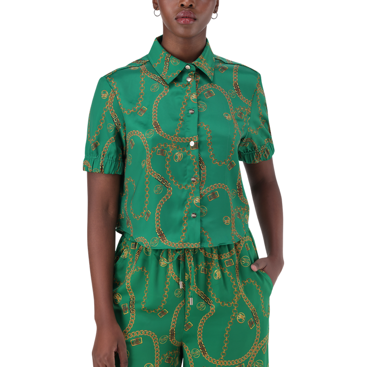 ZURI GREEN CROPPED SHORT SLEEVE SHIRT